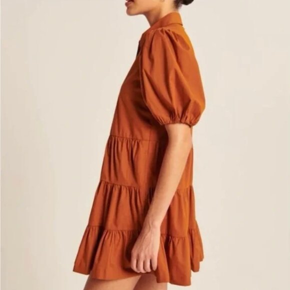 Abercrombie & Fitch Poplin Puff Sleeve Button Down Tiered Dress - Picture 3 of 6